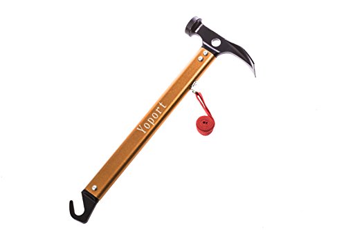 Yoport Aluminum Tent Hammer with Tent Stake Remover, Lightweight & Portable for Outdoor Camping Hammer Tent Nail Hammer or Stake Puller(Gold)