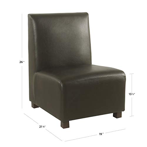 HomePop Youth Cushioned Armless Slipper Chair, Brown Faux Leather