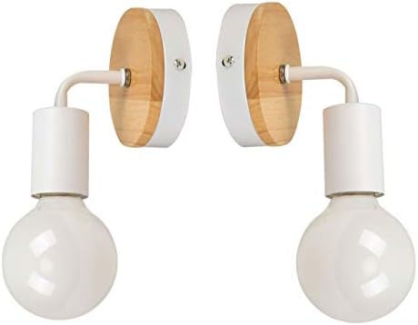 JINYU 2 Pack White Minimalist Wooden Decor LED Wall Light Up/Down Indoor Decorative Lamp Uplighter Downlighter,Rustic Country Vintage Loft Bedside Wall Sconce Fixture Fitting Retro Edison Lamps E27