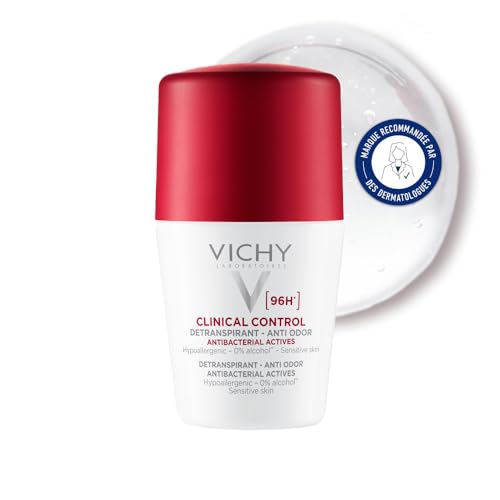 , Clinical Control, Déodorant Détranspirant 96H Roll-On, Transpiration Excessive, Anti-Odeurs, Sans Alcool & Sans Parfum, Adapté aux Peaux Sensibles, 50ml