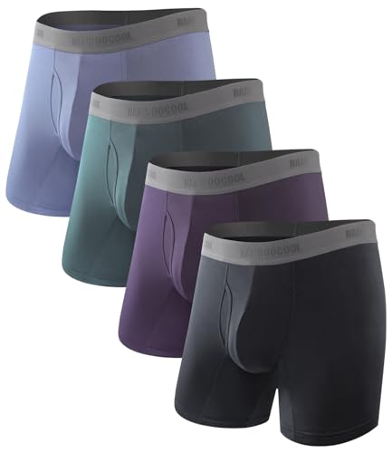 BAMBOO COOL Mens Underwear Ultra Soft & Breathable Boxer Briefs Moisture Wicking Tagless 3D Pouch 4 Pack