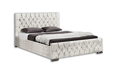 Unmatchable Ottoman Storage Diamond Design Upholstered Bed Frame in Velvet or Chenille available in Double or King Size (Super King, Oyster Velvet)