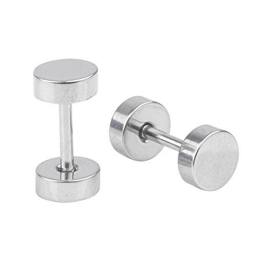 CM A+ 1 Pair Silver Stainless Steel Stud Earrings Set Ear Piercing Plugs Tunnel Punk Style 6mm
