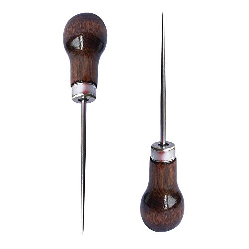 ZLKSKER (Pack of 2) Wooden Handle Scratch Awl for Leather Punch Hole or DIY Handmade (Gourd Awl) (2)
