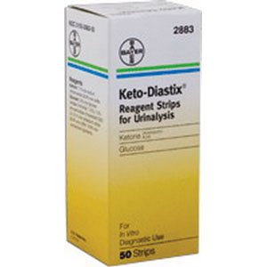 Keto-diastix reagent strip. 50 per box