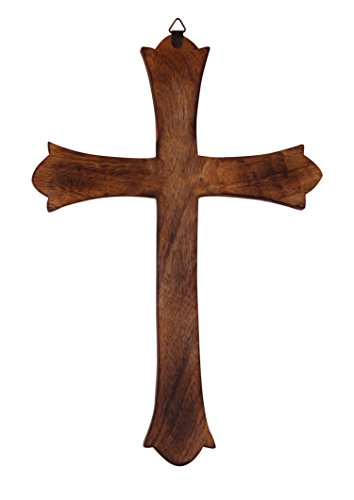 The StoreKing Wooden Wall Cross Plaque 15" Long Hanging with Hand Carvings Religious Altar Home Living Room Decor