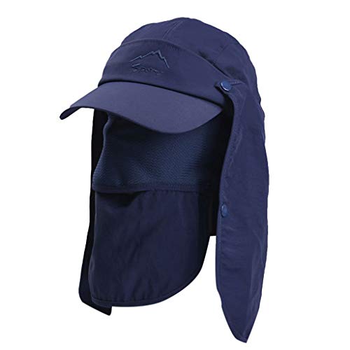 Crytech 3-in-1 Uv Sun Protection Fishing Cap Breathable Bonnie Bucket Hat with Visor Brim Safari Cap with Face Cover Removable Neck Face Flap Gardener Hat Golf Baseball Hat for Women Men (Navy)