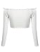PRETTODAY Women's Sexy Off Shoulder Crop Tops 10 Colors Summer Long Sleeves Casual Slim Tees White Small