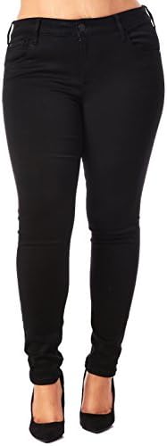 Womens Ladies Plus Sizes Curvy Basic Color Skinny Twill Pants (20, Black)