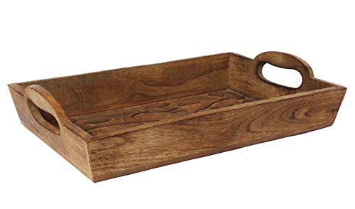 Father’s Day Gifts Tree of Life Hand Carved Wooden Breakfast Serving Tray with Handle for Tea Snack Dessert Kitchen Dining Serve-ware Accessories 15 x 10 Inches - Thumbnail 2