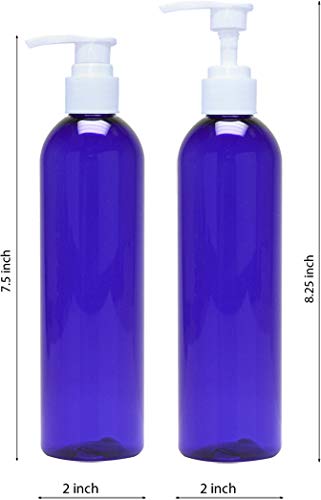 Empty Lotion Pump Bottles, Refillable 8 Oz Plastic Cobalt Blue Containers, PET BPA-Free, Great for - Soap, Shampoo, Lotions, Liquid Body Soap, Creams and Massage Oil's, 2 Pack