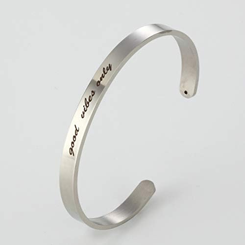 Chooseberry Valentine Collection Open Cuff/Kadaa Inspirational Words Original Stainless Steel Bangle Bracelets for Women (Vibes Silver)