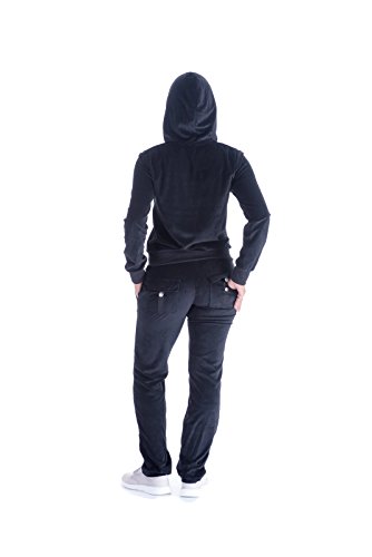 Mother's Day Sale! - Women’s Soft Active 2 Piece Velour Hoodie & Pants Tracksuit Set (X-Large, Black) - Thumbnail 3