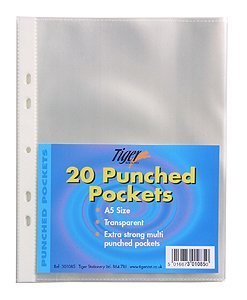 3XA5 Strong Transparent Poly Punched Pockets x 20 Sleeves/Wallets