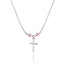 Girl's 925 Silver Necklace with Cross Pendant Made with Light Rose Swarovski Crystals, 16