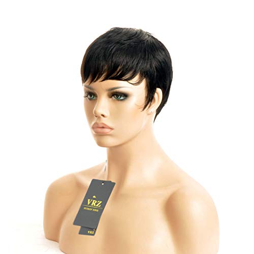 VRZ Short Pixie Human Hair Wigs for Women Boy Cut Hair Wig Pixie Black