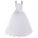 FAYBOX Pageant Wedding Flower Girl Dress Crossed Back Bow Feather Sash Fluffy White 6