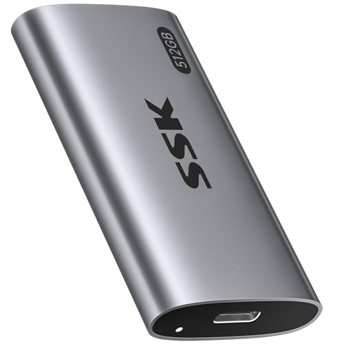 SSK Externe SSD 512GB, USB 3.2 Gen2 Portable SSD, bis zu 550 MB/s, Externe Festplatte mit USB C&A 2 in 1 Kabel, External Solid State Drive für iPhone