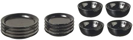 Melody Jane Dollhouse Black Plate & Dish Set Miniature Metal Dining Accessory