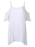 Persun Women Cold Shoulder Lace Trumpet Sleeve Spaghetti Strap Dress Tops