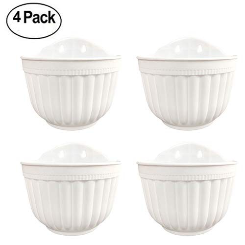 4 Pack Resin Wall Hanging Planter Pots Vertical Garden Living Wall Mount Window Hang Box Container Indoor Outdoor for Plants Flowers Kitchen Herbs Holder with Drainage Water Reservoir Decor White