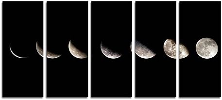 CyioArt - 5 Panels Modern Giclee Canvas Prints Artwork Abstract Space Black and White Moon Pictures to Photo Paintings on Canvas Wall Art for Home Office Decorations Wall Decor (49"W x 24"H, no frame)