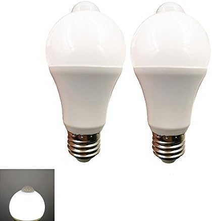 2 Pack LED A19 light bulbs with Motion Detection Sensor Motion PIR Infrared Sensor light bulb 270deg beam Angle 7W 600lm Daylight White 5000K (A19-7W-Day light White)