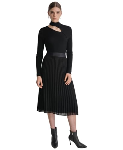 DKNY Women's Long Sleeves Cutout Mock Neck Shirt, Black, X-Large