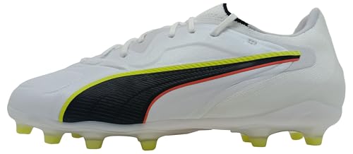 PUMA Unisex King 20 PRO Firm Ground/Artifical Ground Football Boots, PUMA White-Glowing Red-Yellow Alert, 6.5 UK