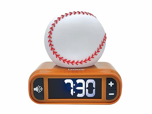 Lexibook, Baseball - Baseball-Nachtlicht-Wecker, Sounds und Melodien, LCD-Hintergrundbeleuchtung, Leuchtend, Schlummerfunktion, Braun/Weiß, RL800BL