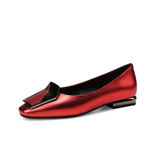 TinaCus Women's Genuine Leather Handmade Flats(Red, US10.5) at Amazon
