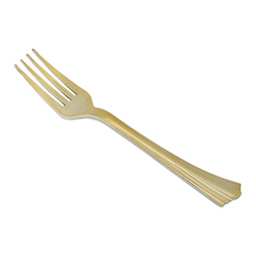 TBwisher Gold Plastic Disposable Flatware Silverware Set Disposable Tableware Cutlery - 40 Paper Napkin 40 Forks 40 Spoons and 40 Knives Combo 160 Party Supplies (Gold)