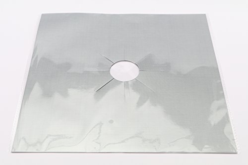 Gas Range Protector, set of 4, Stovetop Burner Protectors Liner Cover, 100% Non-stick, Easy to Clean, Reusable, FDA approved (Silver)