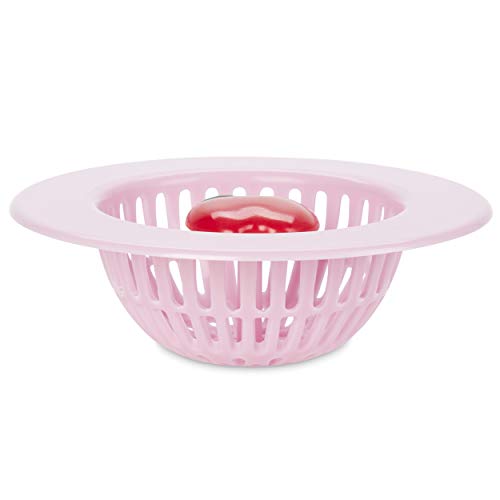 Apple Themed Kitchen Accessory Plastic Sink Drain Basket Strainer and Stopper with Colorful Pink and Red Design