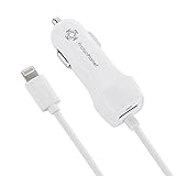 iPhone Car Charger,ProtonPlanet HighSpeed Car Adapter with Extra Length Built-in Lightning Connector for iPhone 7 Plus 7 6S Plus 6 Plus 6 5S 5 5C iPad Pro Air Mini and Extra USBPort for Android /White