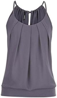 Trendinao Women Summer Loose Fit Wrinkled Pleated O Neck Cami Tank Top