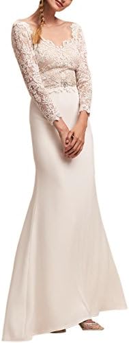 Wanhua Women's 3/4 Sleeves Wedding Dress Lace Beaded Bridal Gown For Bride Ivory 22