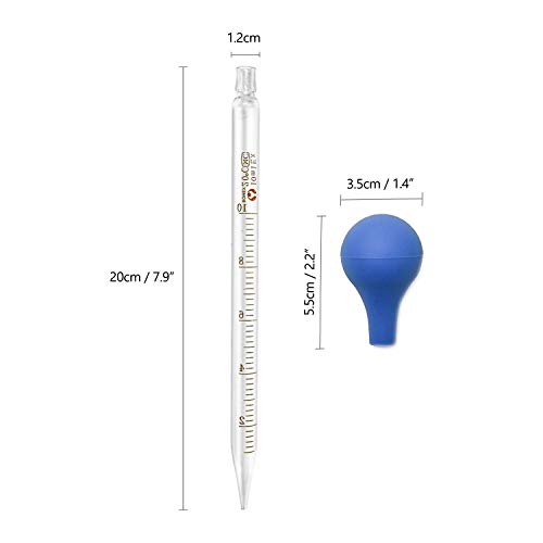 Glass Pipette 10ml, 5 Pieces Glass Graduated Pipettes Long Dropper with Big Rubber Cap 10ml Lab Dropping Pipette Transfer for Liquid Essential Oil