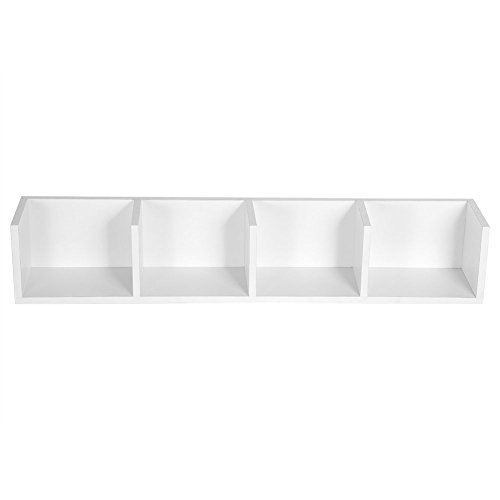 CD Display Shelf Modern Floating Wall Mount Shelf Display Holder Book/CDs/DVDs Storage Bookcase Organizer Media Storage Rack Wooden Unit 4 Grids(White)