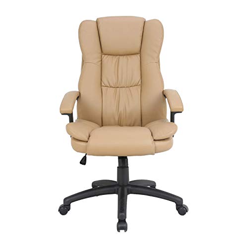 HOMEFUN Ergonomic Executive Office Chair, Brown High Back Comfortable Adjustable Leather Home