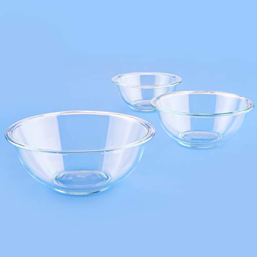 Pyrex Smart Essentials 3Piece Prepware Mixing Bowl Set, 1Qt, 1.5Qt ,and 2.5Qt Glass Mixing