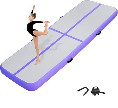 KIKILIVE 10CM Hoch Gymnastikmatte Tumbling Matte, 2M Aufblasbar Gymnastik Track Matte Air Turnmatte mit Luftpumpe Aufblasbare Sportmatte für Fitness/O