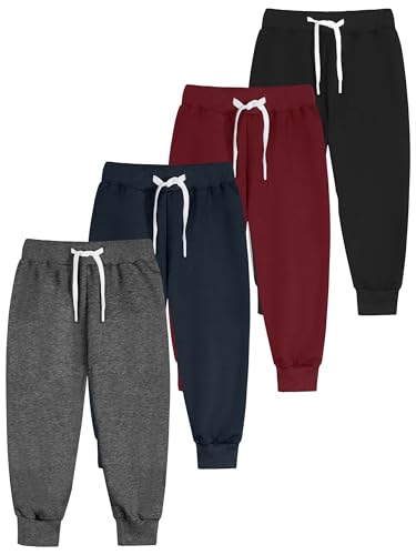 Resinta 4 Pack Toddler and Boys Joggers Sweatpants Cotton Kids Active Pants with Drawstring Casual Athletic Clothes