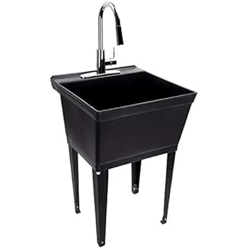 Black Utility Sink Laundry Tub With High Arc Chrome Kitchen Faucet
