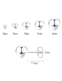 Juego de 5 pares de pendientes de tuerca de plata de ley para mujeres, hombres y niñas, pequeños y múltiples pendientes redondos de 2 a 0.236 in