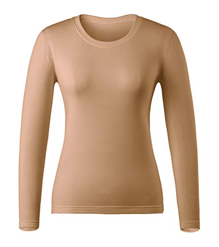 MOLLDAN Women's Long Johns Baselayer Thermal Underwear Tops & Bottom Set with Fleece Lined(XL,Nude)