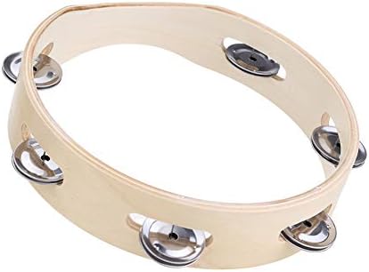 GwUzsfu Tambourine Bell Metal Single Row 6inch Kids Wooden Jingles Musical Instrument - Wood Color