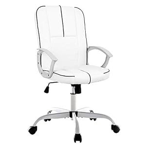 Ergonomic Executive White PU Leather Task Chair for Office & Home Office, Height Adjustable