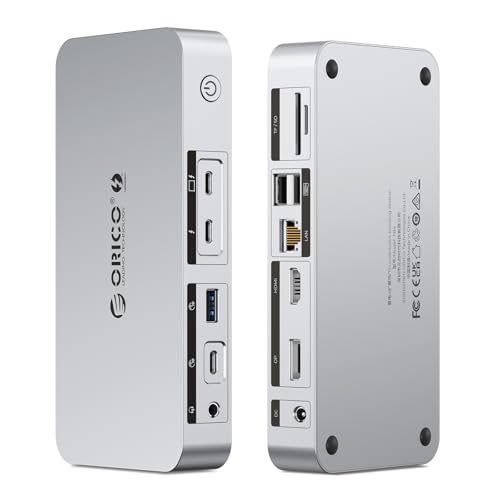 ORICO TB4 Thunderbolt 4 Dock for M4 MacBook Air & Pro, 12 in 1 Docking Station, 40 GB/s, Charging PD 85W+15W, Dual 4K/Single 8K, 4xUSB, LAN, SD/TF, AUX, Thunderbolt Certified