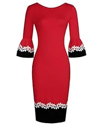 Fantaist vestido elegante con cuello en O y manga de encaje para cóctel, fiesta